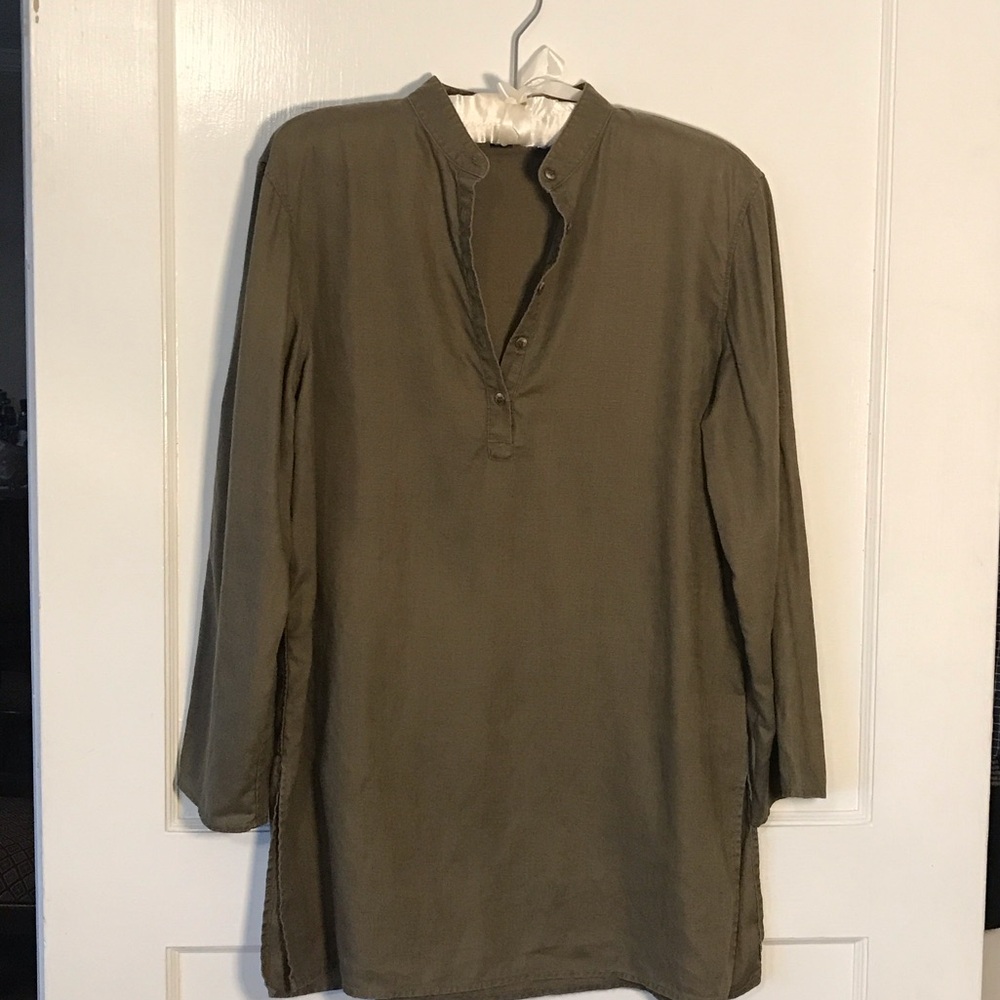 Ralph Lauren Linen Mandarin Collar Olive Long Sleeve Tunic size small